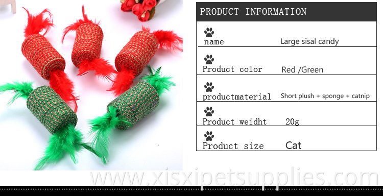 christmas color sisal cat toy with feather